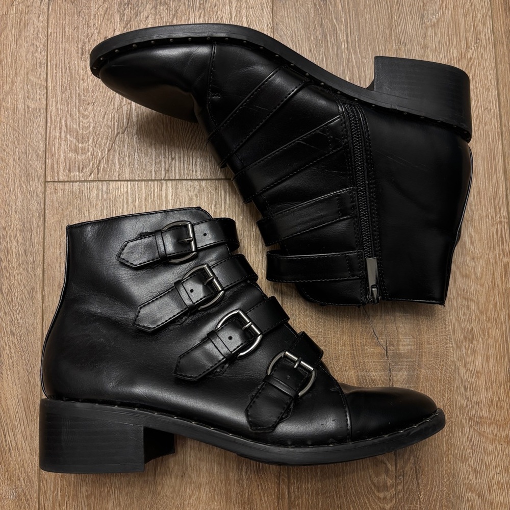 Black Strappy Moto Boots